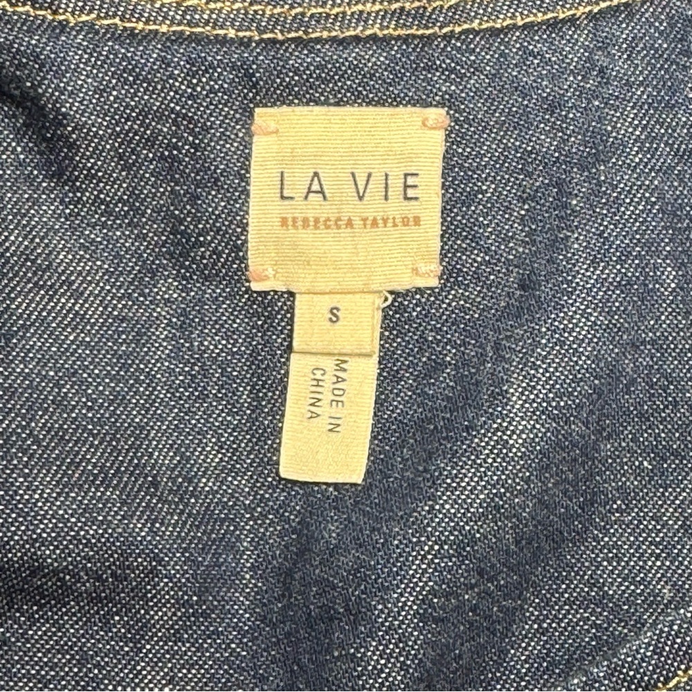 Rebecca Taylor La Vie Puff Sleeve Denim Jumpsuit size Small Tie Waist - Picture 12 of 15